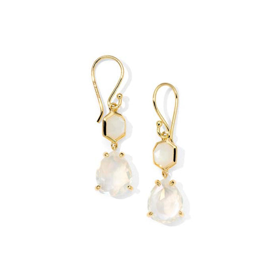 Ippolita Small Rock Candy Snowman Earrings with White Moonstone, Clear Quartz and Mother of Pearl in 18K Yellow Gold