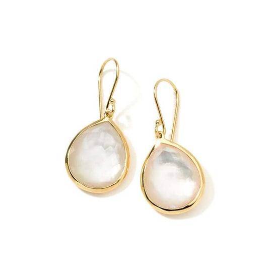 Ippolita Mother of Pearl and Rock Crystal Doublet Medium Teardrop Earrings in 18K Yellow Gold