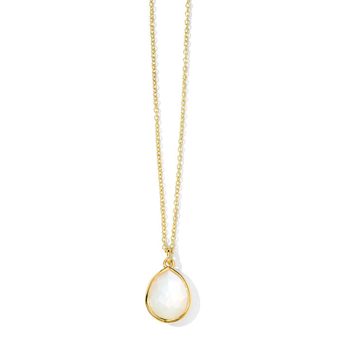 Clear Quartz and Mother of Pearl Rock Candy Mini Teardrop Pendant in 18K Yellow Gold