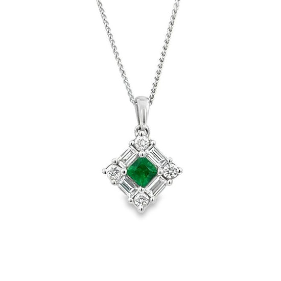 Mountz Collection Emerald and Diamond Pendant Necklace in 14K White Gold