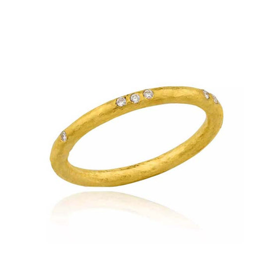 Lika Behar Hammered Band with Diamonds in 24K Yellow Gold