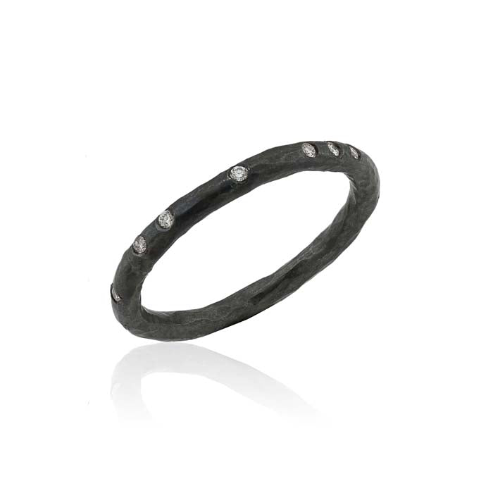 Lika Behar Hammered Band with Diamonds in Oxidized Sterling Silver