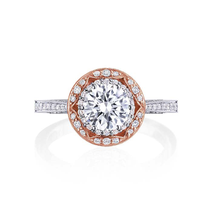 Tacori Round Bloom Diamond Engagement Ring Semi-Mounting in 18K White and Rose Gold