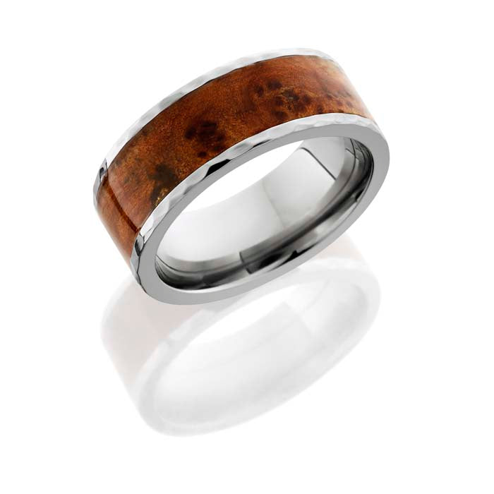 Lashbrook Mens 8mm Titanium Wedding Band with 6mm Thuya Burl Wood Inlay