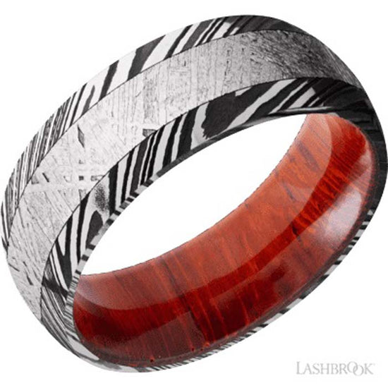 Lashbrook 8MM Woodgrain Damascus Wedding Band w/ Meteorite Inlay