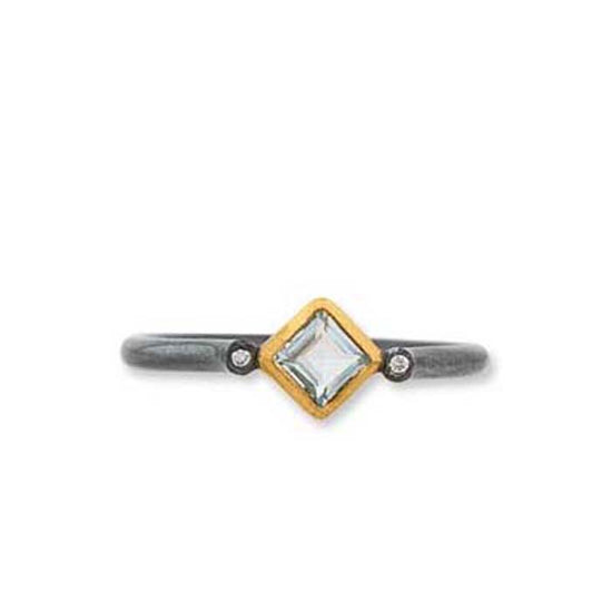 Lika Behar Jaipur Ring with Sky Blue Topaz and Diamonds in Oxidized Sterling Silver and 22K Yellow Gold