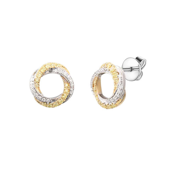 Mountz Collection  Yellow and White Diamond Interlocking Circle Earrings in 18K White and Yellow Gold