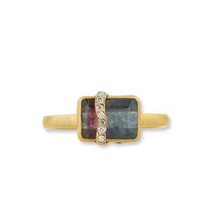 Lika Behar Juicy Magenta Ring with Watermelon Tourmaline and Diamonds in 22K Yellow Gold