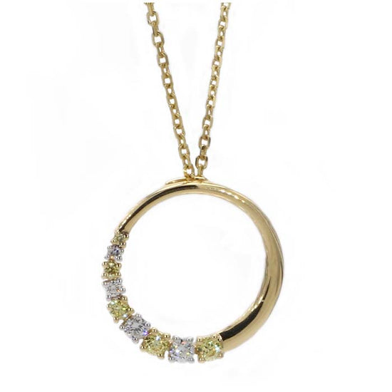 Mountz Collection Light Yellow and White Diamond Circle Pendant in 18K Yellow Gold