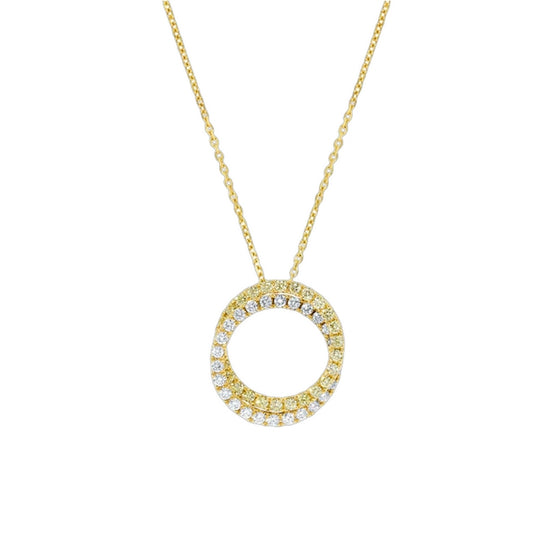 Mountz Collection Interlocking Circles Pendant with Yellow and White Diamonds in 18K Yellow Gold