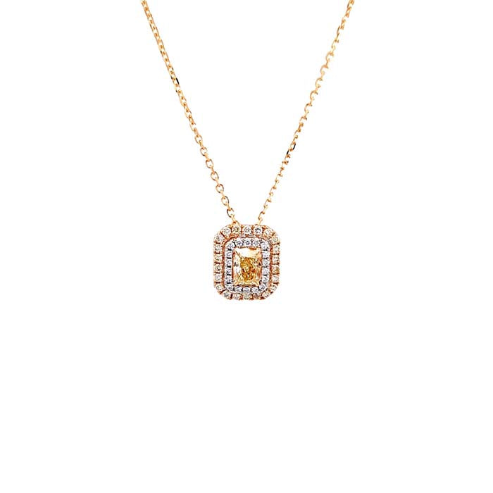 Mountz Collection Fancy Yellow Diamond Halo Pendant in 18K Yellow and White Gold