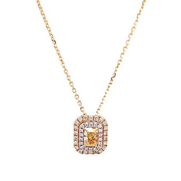 Mountz Collection Fancy Yellow Diamond Halo Pendant in 18K Yellow and White Gold