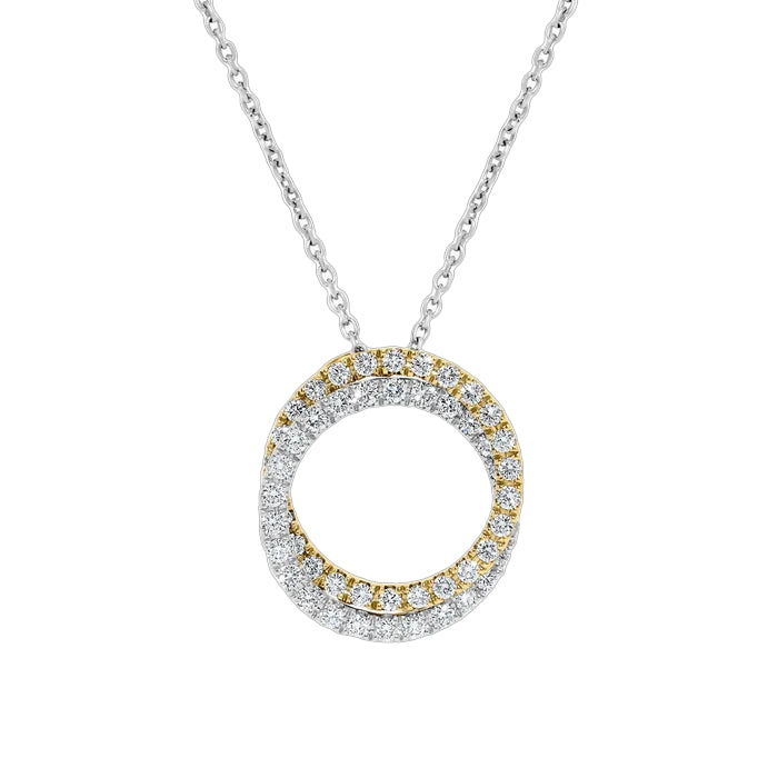 Mountz Collection Interlocking Circles Diamond Pendant in 18K Yellow and White Gold