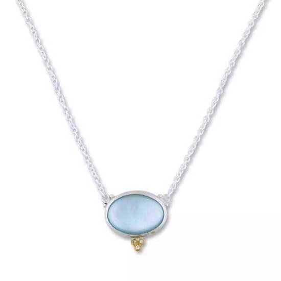 Lika Behar “Karnak” Blue Topaz and Mother of Pearl Doublet Pendant with Diamonds in Sterling Silver and 24K Yellow Gold