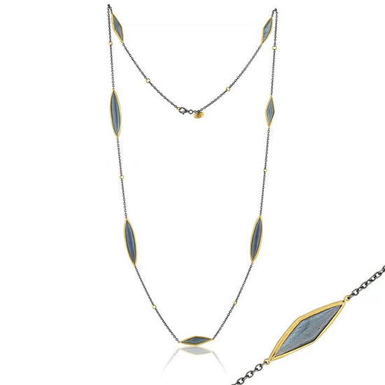 Lika Behar Kara Labradorite Necklace in Oxidized Sterling Silver and 24K Yellow Gold