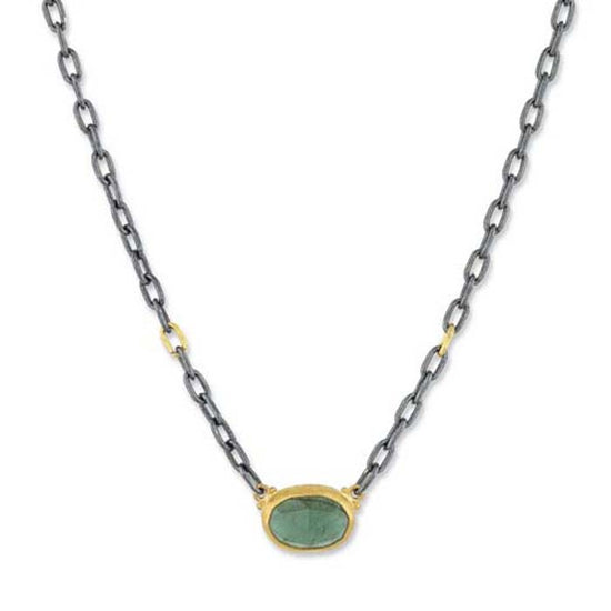 Lika Behar Katya Green Tourmaline Pendant Necklace in Oxidized Sterling Silver and 24K Yellow Gold