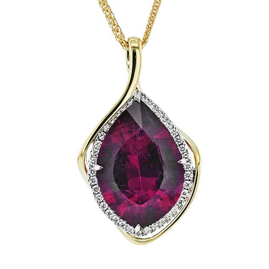 Simon G. Fancy Cut Rubellite and Diamond Pendant in 18K Yellow and White Gold