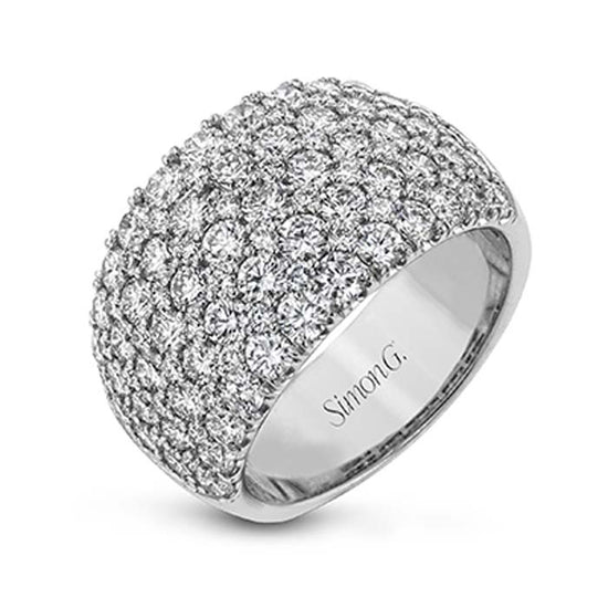 Simon G Ladies Domed Right Hand Diamond 18K White Gold Ring