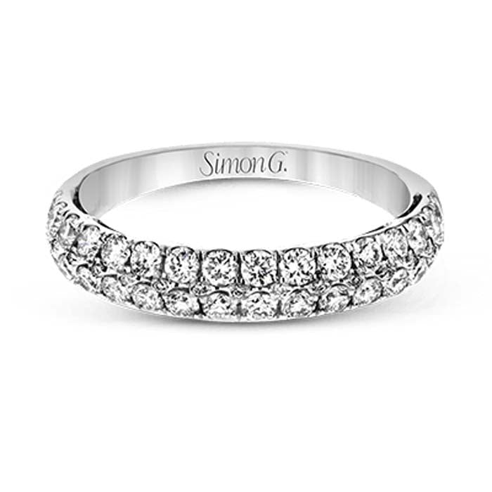 Simon G. 3 Row Shared Prong Diamond Wedding Band in 18K White Gold