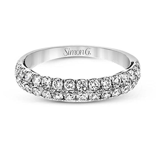 Simon G. 3 Row Shared Prong Diamond Wedding Band in 18K White Gold