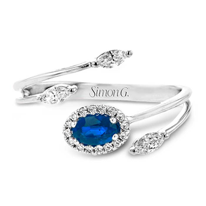 Simon G. Oval Blue Sapphire Open Bypass Ring in 18K White Gold