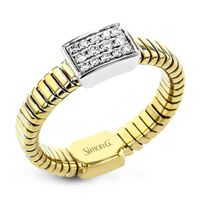 Simon G. Ribbed Diamond Ring in 18K Yellow and White Gold