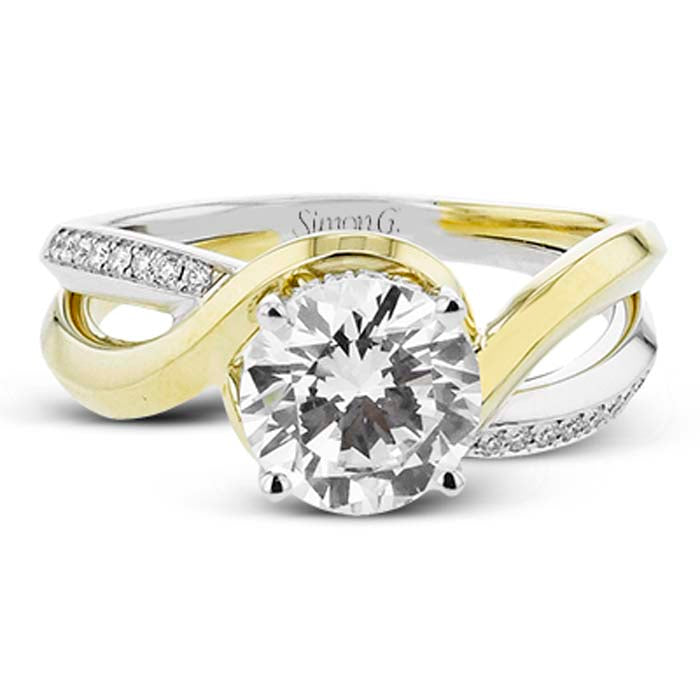 Simon G. Two-Tone Swirl Engagement Ring Semi-Mounting in 18K White and Yellow Gold