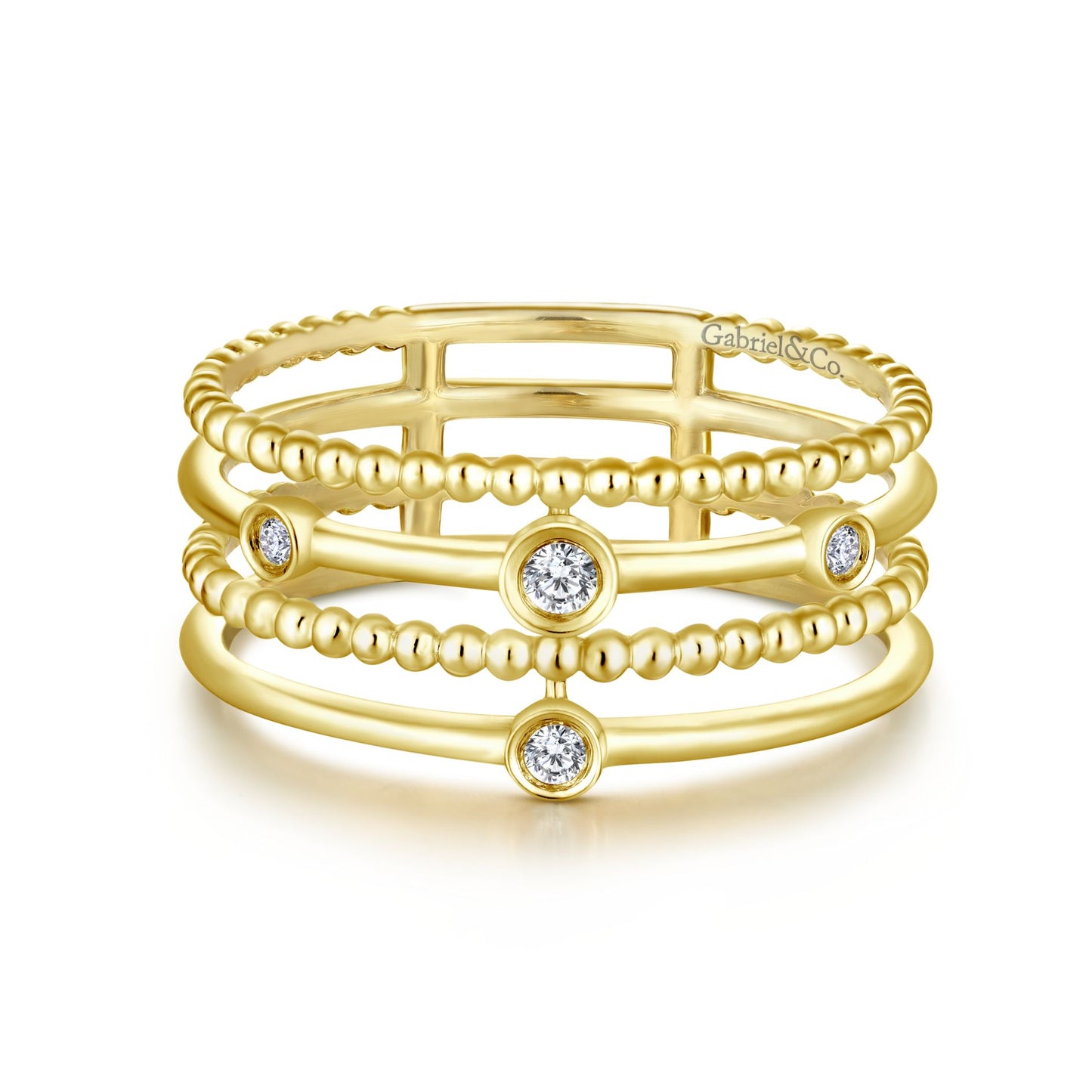 Gabriel & Co. .05TW  "Bujukan" Diamond Layered Ring in 14K Yellow Gold