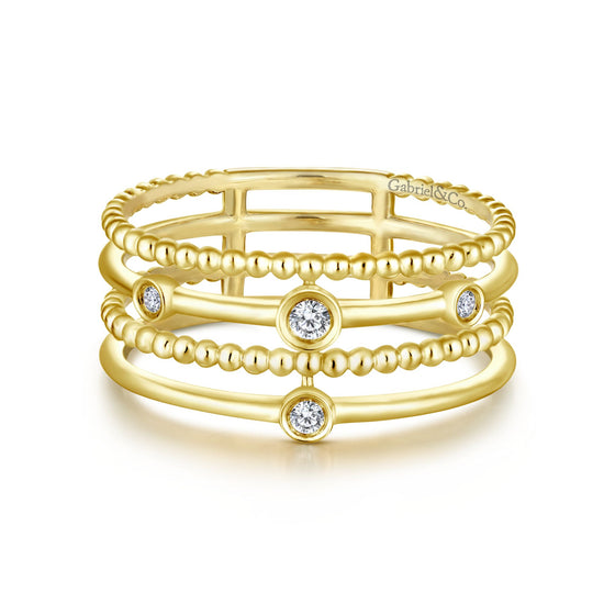 Gabriel & Co. .05TW  "Bujukan" Diamond Layered Ring in 14K Yellow Gold