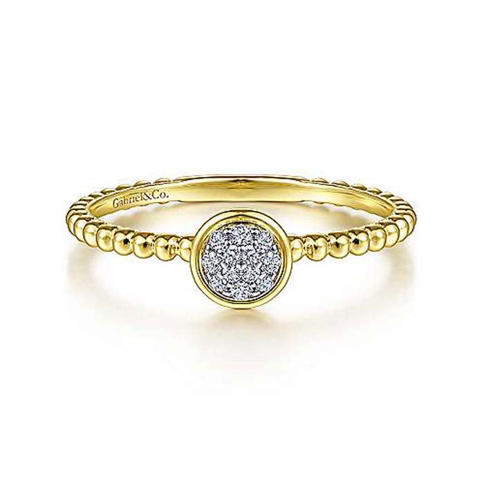 Gabriel & Co. Bezel Set Diamond Cluster Ring with Bujukan Beaded Shank in 14K Yellow Gold