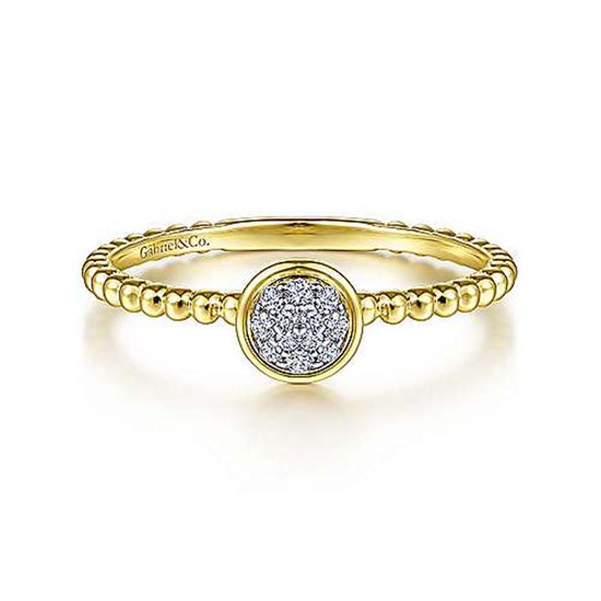 Gabriel & Co. Bezel Set Diamond Cluster Ring with Bujukan Beaded Shank in 14K Yellow Gold