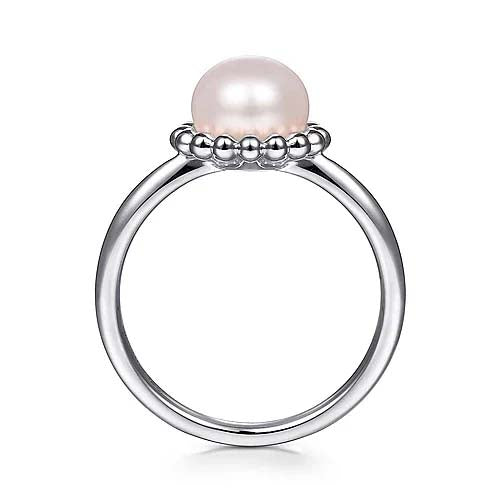 Gabriel & Co. Pearl Ring with Bujukan Beaded Halo in Sterling Silver
