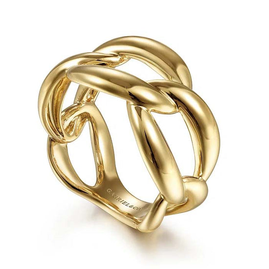 Gabriel & Co. Contemporary Link Chain Wide Band Ring in 14K Yellow Gold