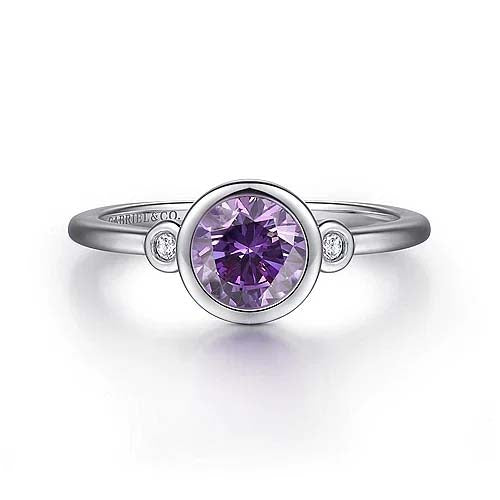 Gabriel & Co. Amethyst and Diamond Ring in Sterling Silver