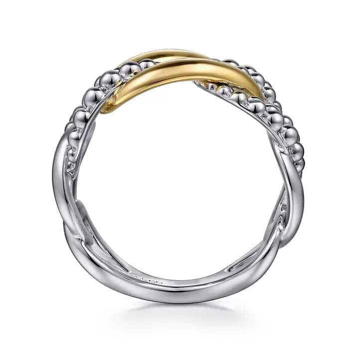 Gabriel & Co. Sterling Silver and 14K Yellow Gold Link Ring