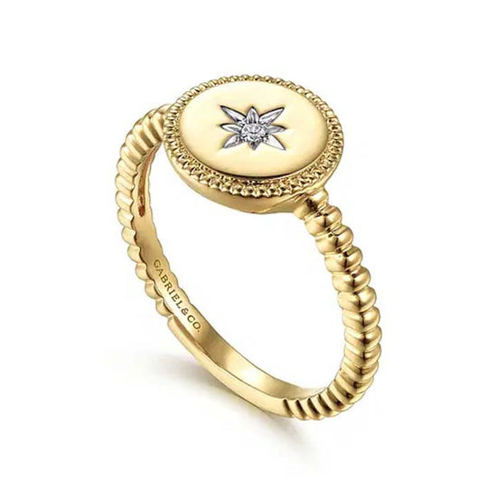 Gabriel & Co. Star "Bujukan" Signet Ring in 14K Yellow Gold