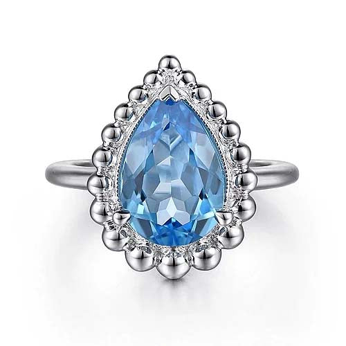 Gabriel & Co. Swiss Blue Topaz Bujukan Halo Ring in Sterling Silver