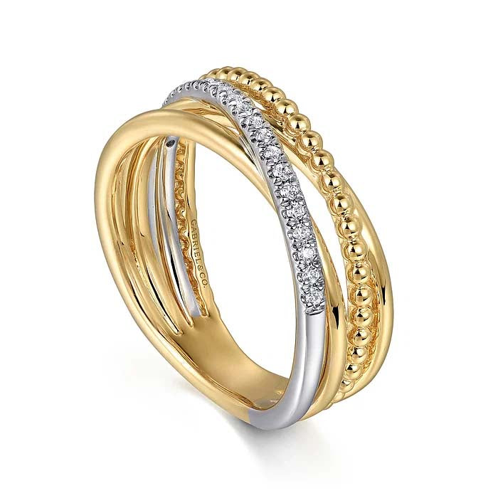 Gabriel & Co. Bujukan Diamond Criss Cross Ring in 14K Yellow and White Gold