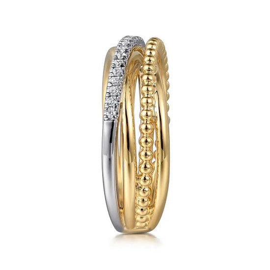 Gabriel & Co. Bujukan Diamond Criss Cross Ring in 14K Yellow and White Gold