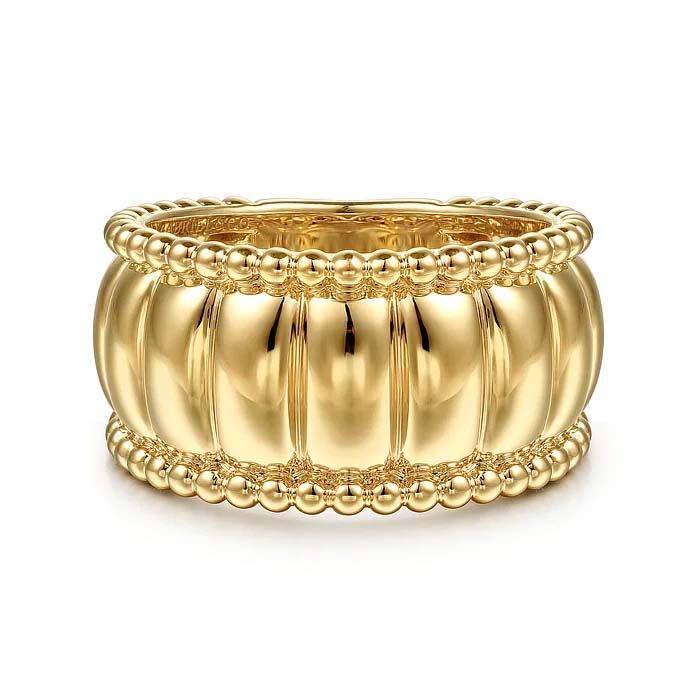 Gabriel & Co Bujukan and Scallop Wide Band Ring in 14K Yellow Gold