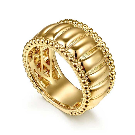 Gabriel & Co Bujukan and Scallop Wide Band Ring in 14K Yellow Gold