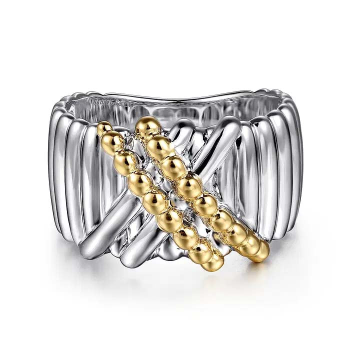 Gabriel & Co. Bujukan Shrimp Criss-Cross Ring in Sterling Silver and 14K Yellow Gold