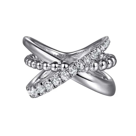 Gabriel & Co Bujukan White Sapphire Cris-Cross Ring in Sterling Silver