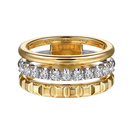 Gabriel & Co. Contemporary Diamond Easy Stack Ring in 14K Yellow and White Gold