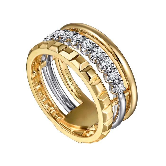 Gabriel & Co. Contemporary Diamond Easy Stack Ring in 14K Yellow and White Gold