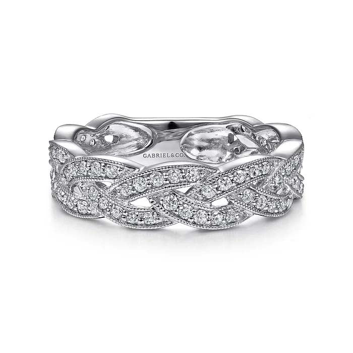 Gabriel & Co. Braided Diamond Stackable Ring in 14K White Gold