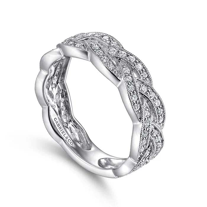 Gabriel & Co. Braided Diamond Stackable Ring in 14K White Gold