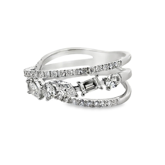 Mountz Collection 1.30CTW Mixed Cut Diamond 3-Strand Ring in 14K White Gold