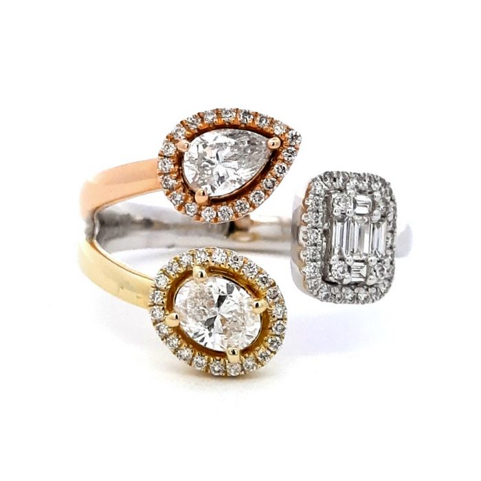 Mountz Collection Tri-Color Mixed Cut Bypass Diamond Ring in 14K Rose, White and Yellow Gold