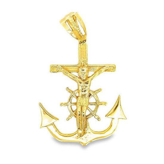 Estate Mariners Crucifix Pendant in 14K Yellow Gold